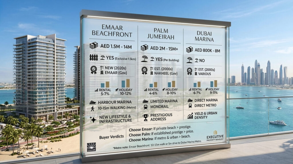 Emaar Beachfront vs Palm Jumeirah vs Dubai Marina